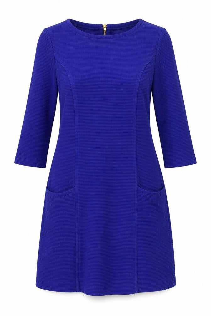 Monsoon Womens Blue Cotton A-Line Size 14 Boat Neck Zip - Pockets