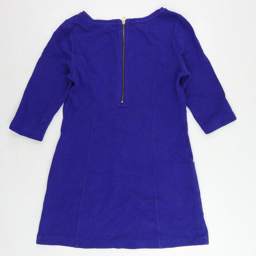 Monsoon Womens Blue Cotton A-Line Size 14 Boat Neck Zip - Pockets