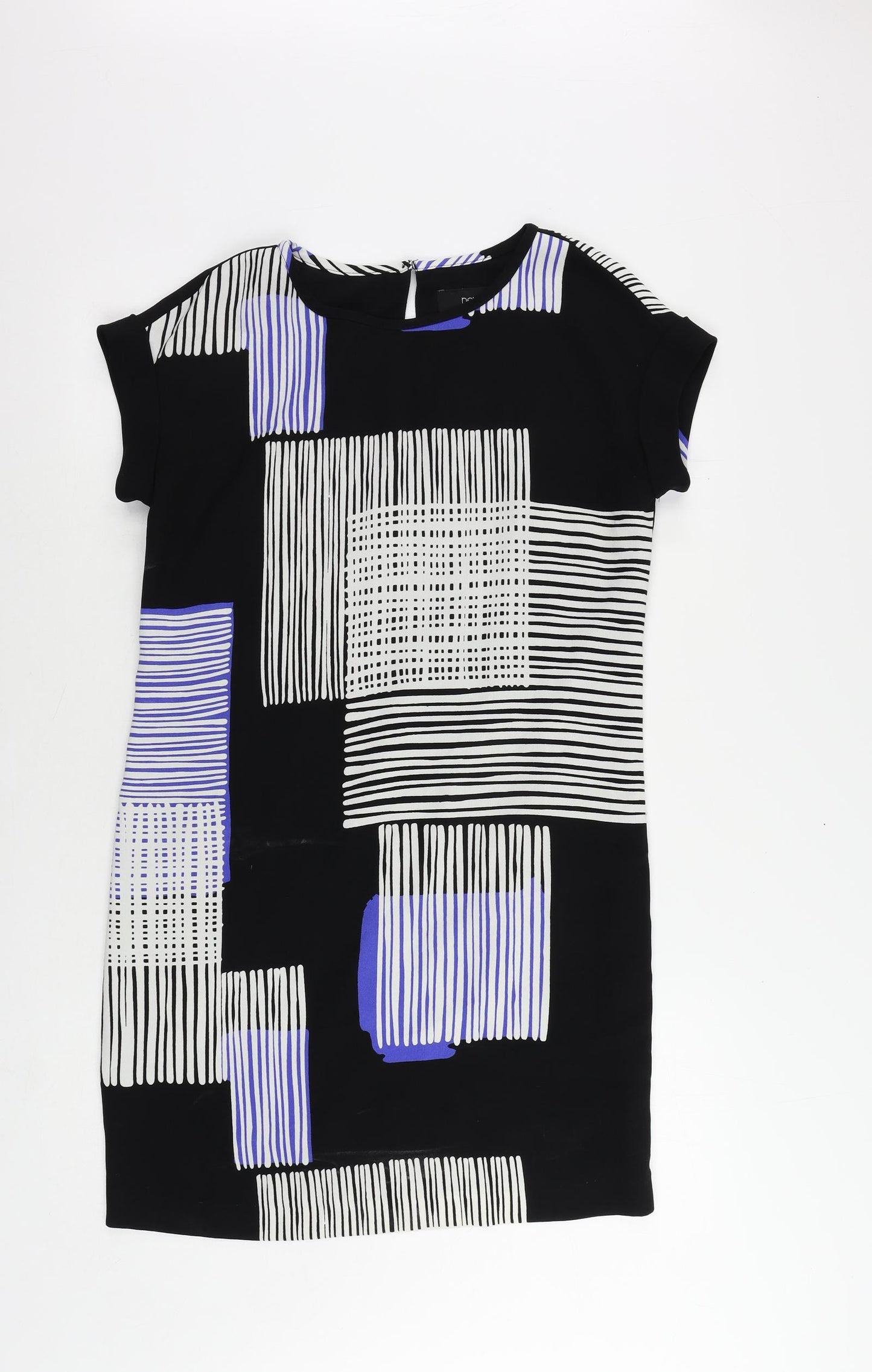 NEXT Womens Black Geometric Polyester Shift Size 6 Round Neck Button - Lined