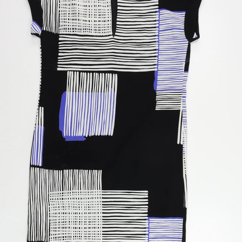 NEXT Womens Black Geometric Polyester Shift Size 6 Round Neck Button - Lined