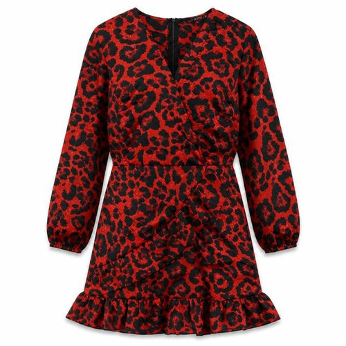 Quiz Womens Red Animal Print Polyester A-Line Size 12 V-Neck Zip - Ruffle
