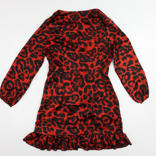 Quiz Womens Red Animal Print Polyester A-Line Size 12 V-Neck Zip - Ruffle