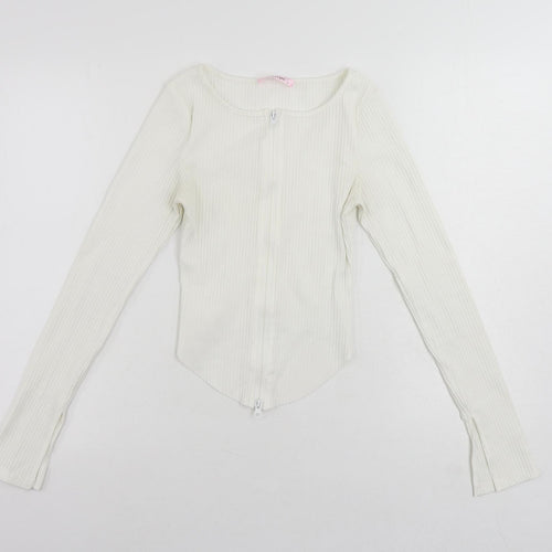 Katch Me Womens White Polyester Basic Blouse Size 8 Round Neck - Ribbed
