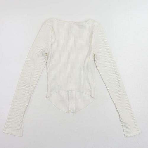 Katch Me Womens White Polyester Basic Blouse Size 8 Round Neck - Ribbed
