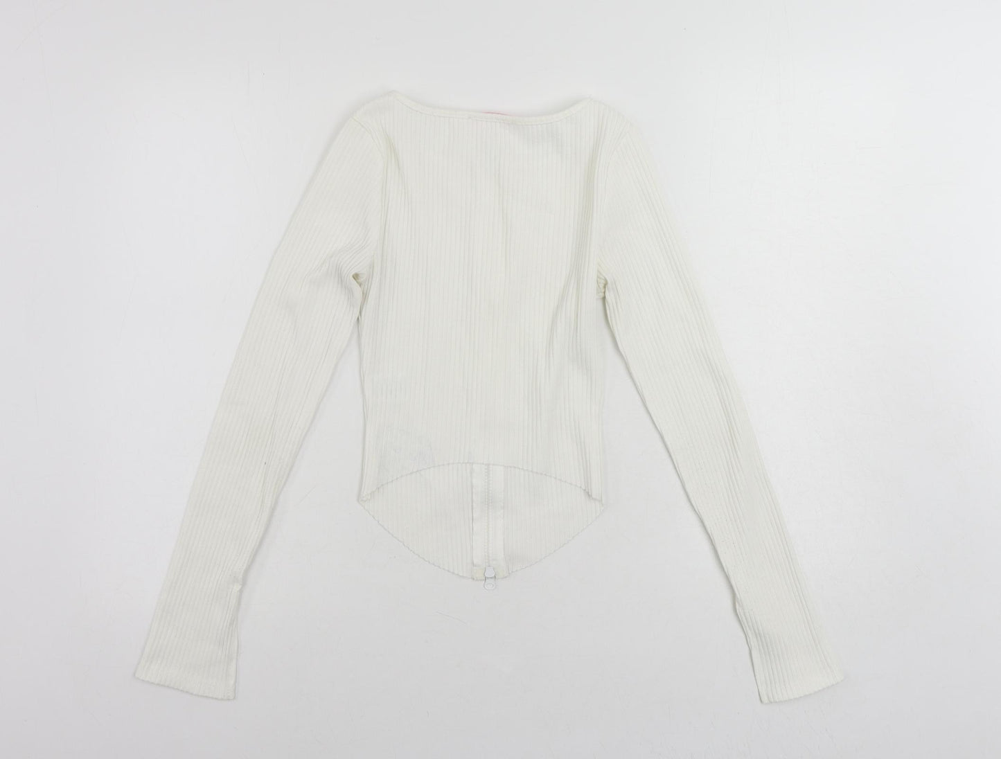 Katch Me Womens White Polyester Basic Blouse Size 8 Round Neck - Ribbed