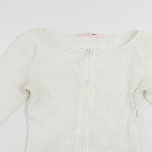 Katch Me Womens White Polyester Basic Blouse Size 8 Round Neck - Ribbed