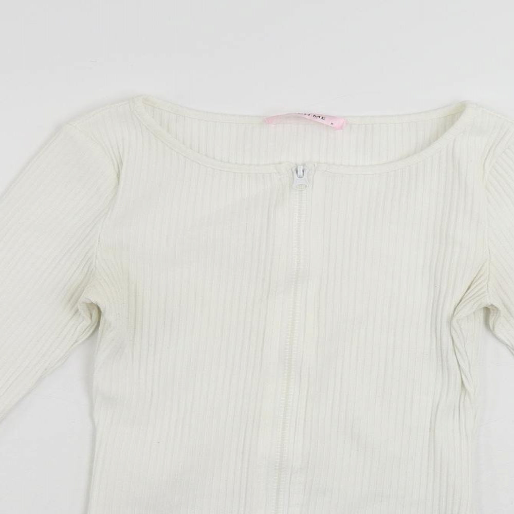 Katch Me Womens White Polyester Basic Blouse Size 8 Round Neck - Ribbed
