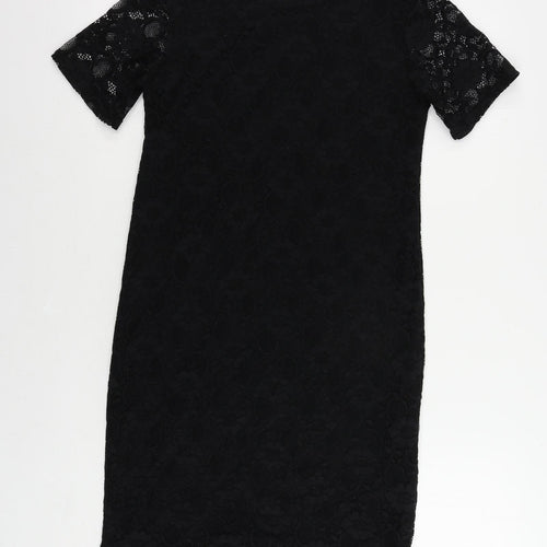 Boohoo Womens Black Polyester Mini Size 8 Boat Neck Pullover