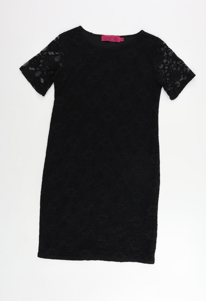 Boohoo Womens Black Polyester Mini Size 8 Boat Neck Pullover