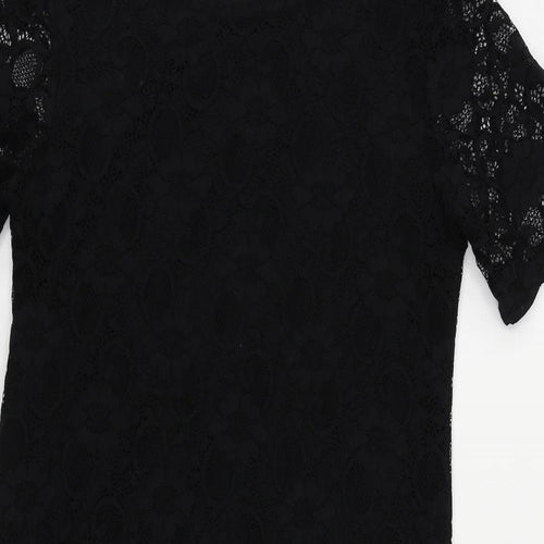 Boohoo Womens Black Polyester Mini Size 8 Boat Neck Pullover