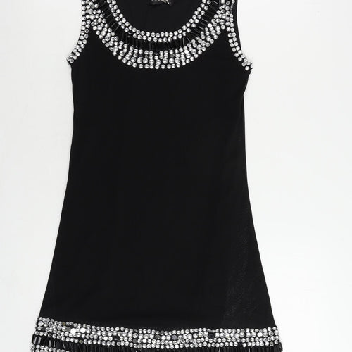 Club L Womens Black Polyester Shift Size S Boat Neck Pullover - Embellished