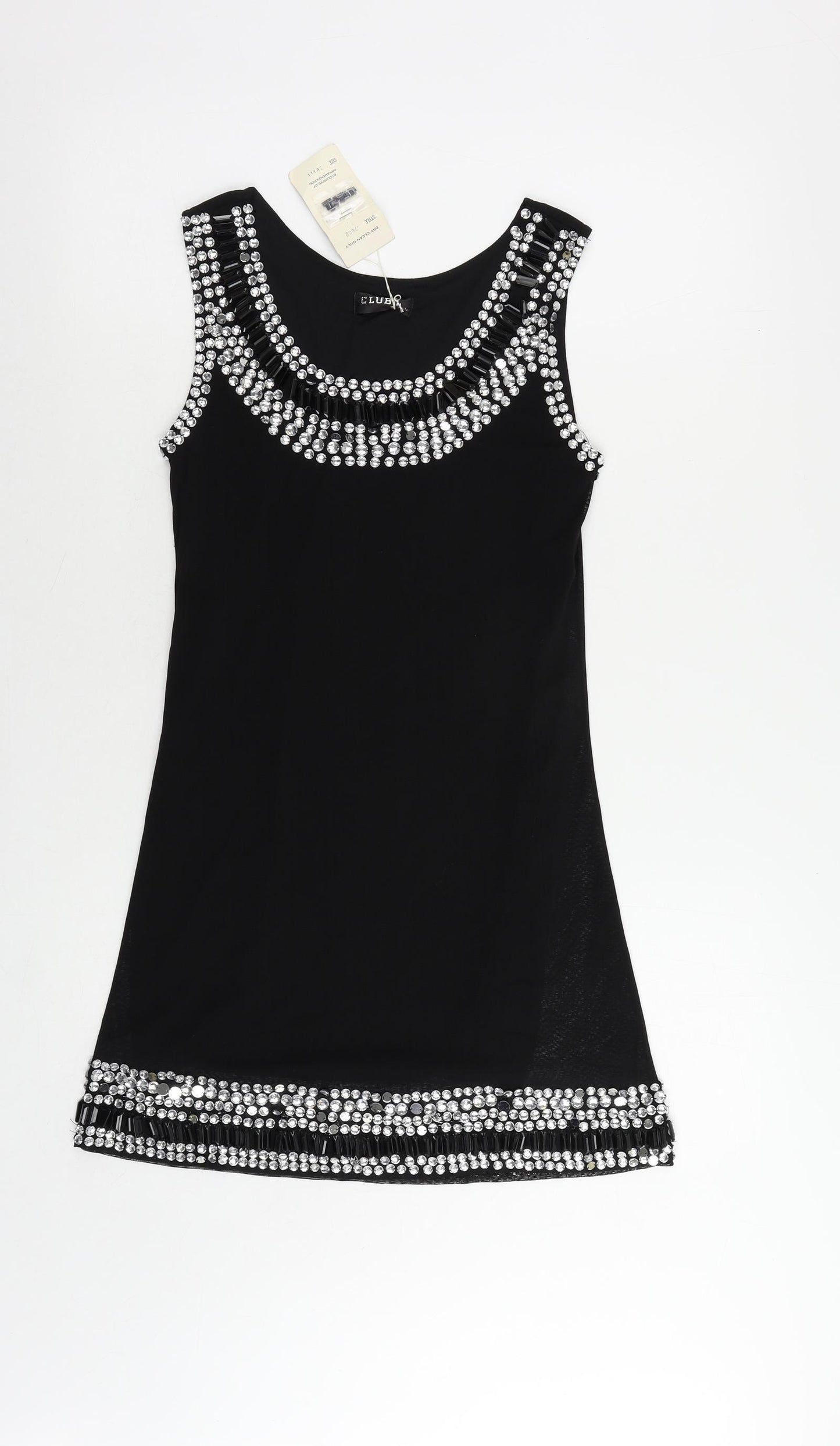 Club L Womens Black Polyester Shift Size S Boat Neck Pullover - Embellished