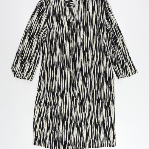 Marks and Spencer Womens Black Geometric Viscose Kimono Blouse Size 8 V-Neck - Open
