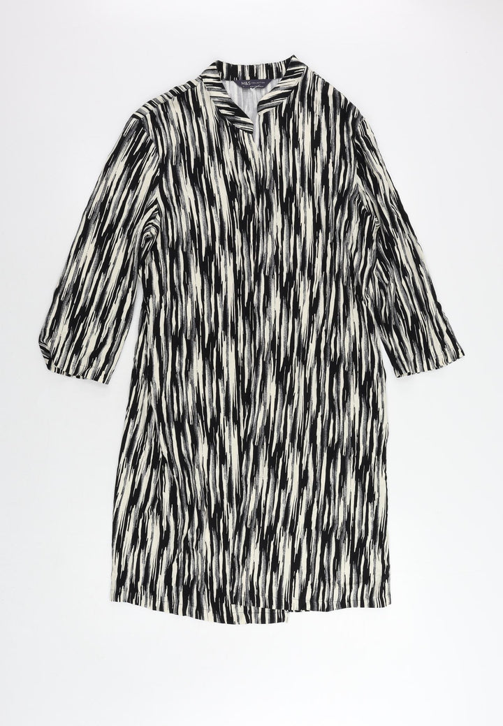Marks and Spencer Womens Black Geometric Viscose Kimono Blouse Size 8 V-Neck - Open