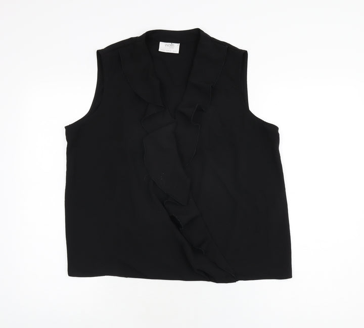 Wallis Womens Black Polyester Basic T-Shirt Size 16 V-Neck