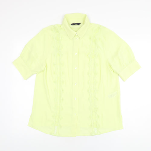 Marks and Spencer Womens Yellow Polyester Basic Button-Up Size 12 Collared