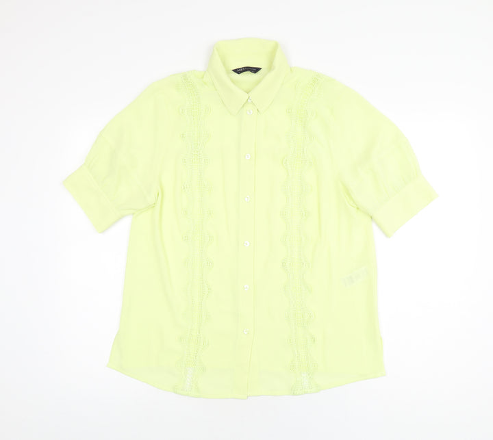 Marks and Spencer Womens Yellow Polyester Basic Button-Up Size 12 Collared