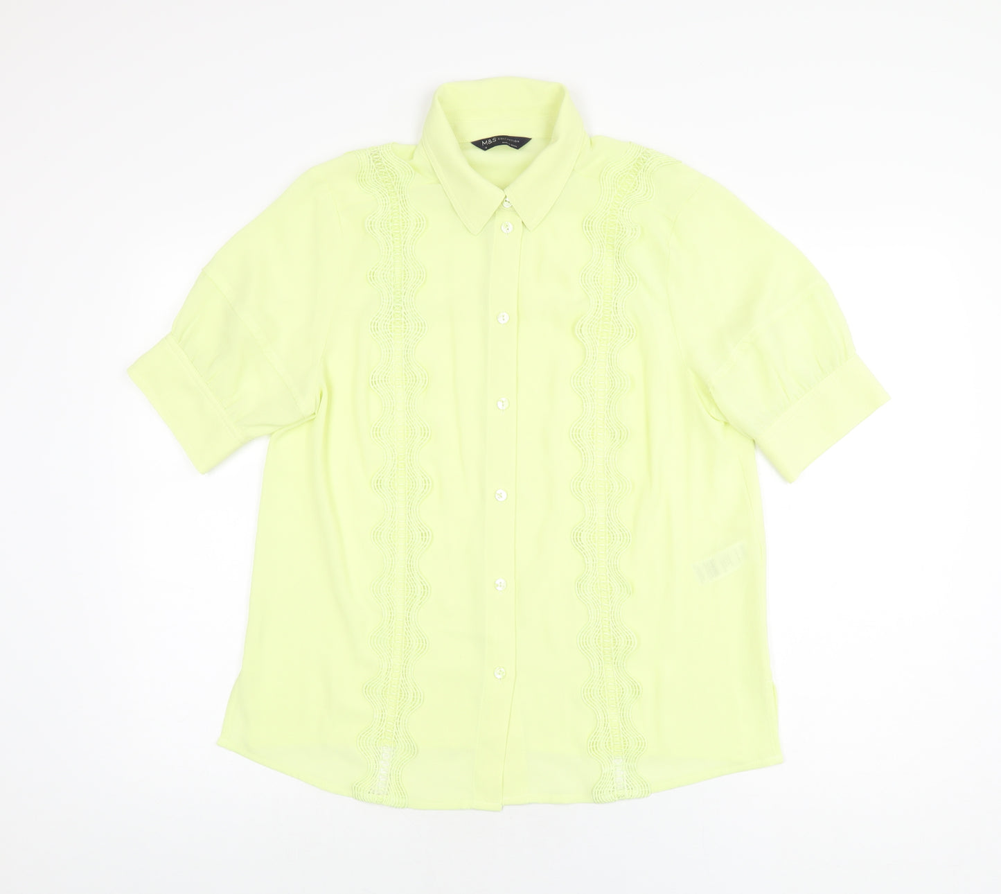 Marks and Spencer Womens Yellow Polyester Basic Button-Up Size 12 Collared