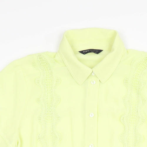 Marks and Spencer Womens Yellow Polyester Basic Button-Up Size 12 Collared