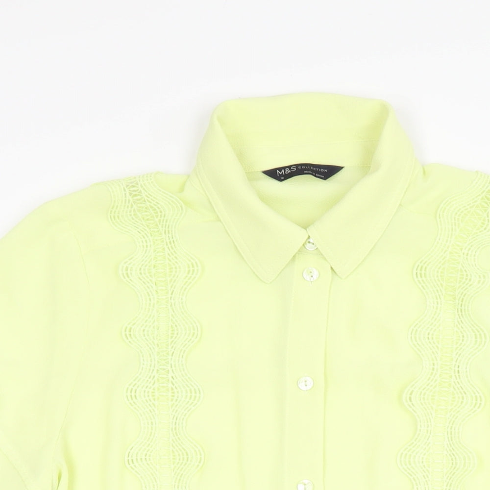 Marks and Spencer Womens Yellow Polyester Basic Button-Up Size 12 Collared