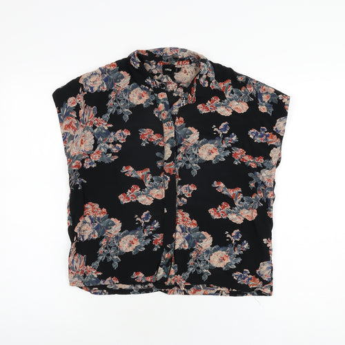 ASOS Womens Black Floral Viscose Basic Button-Up Size 6 Collared