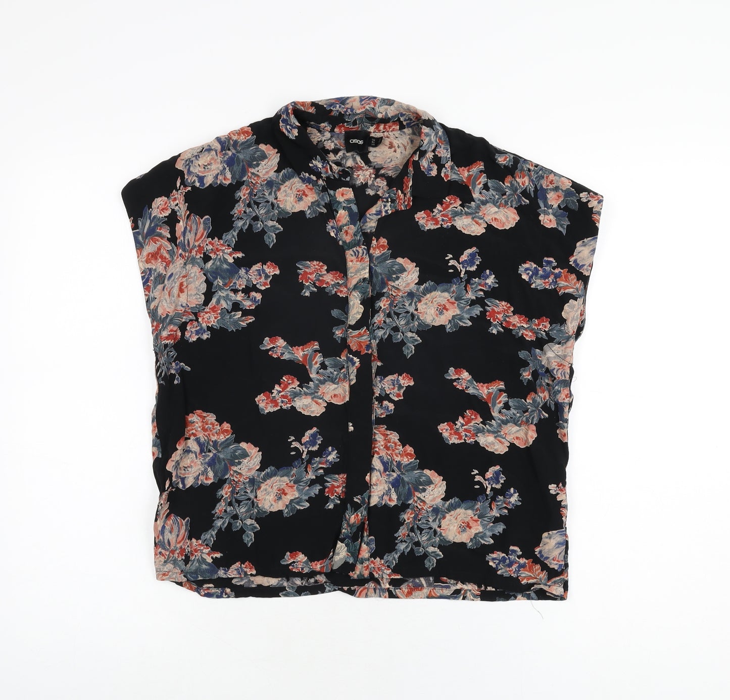 ASOS Womens Black Floral Viscose Basic Button-Up Size 6 Collared