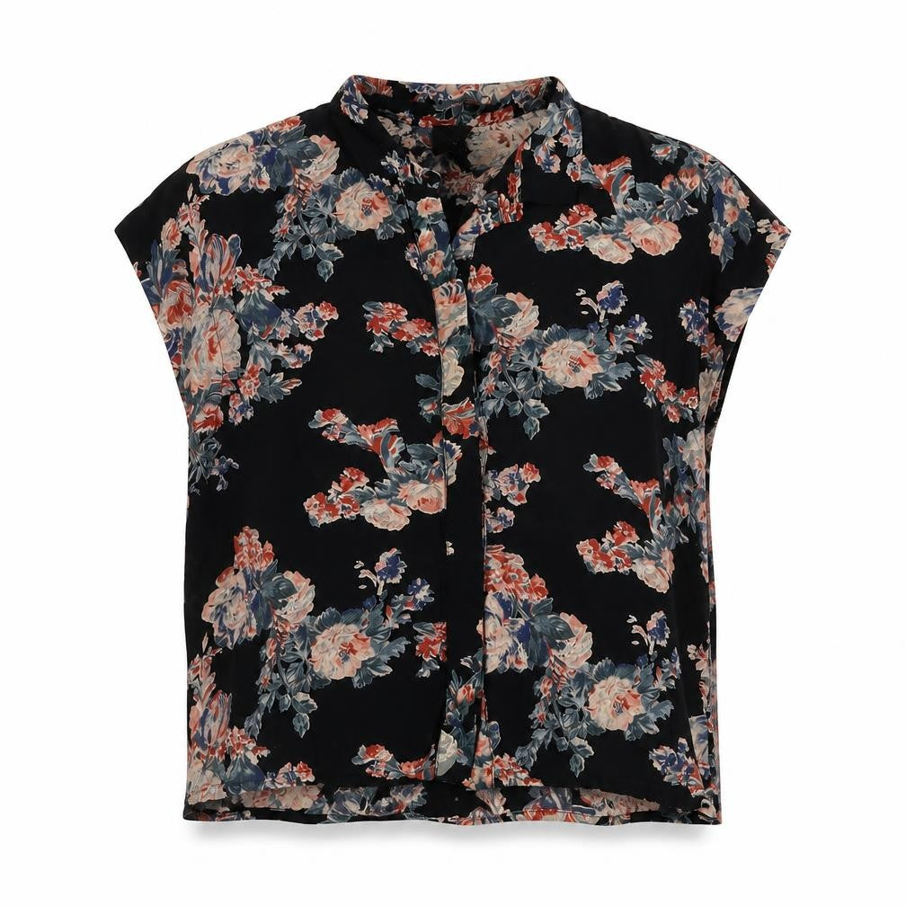 ASOS Womens Black Floral Viscose Basic Button-Up Size 6 Collared