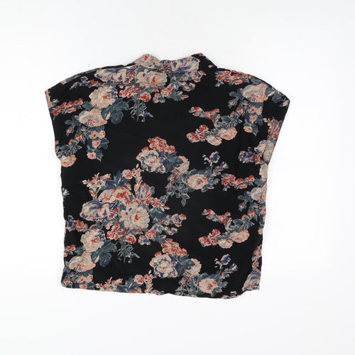 ASOS Womens Black Floral Viscose Basic Button-Up Size 6 Collared