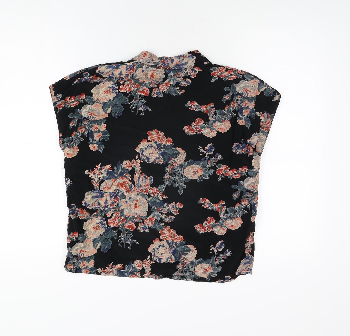 ASOS Womens Black Floral Viscose Basic Button-Up Size 6 Collared
