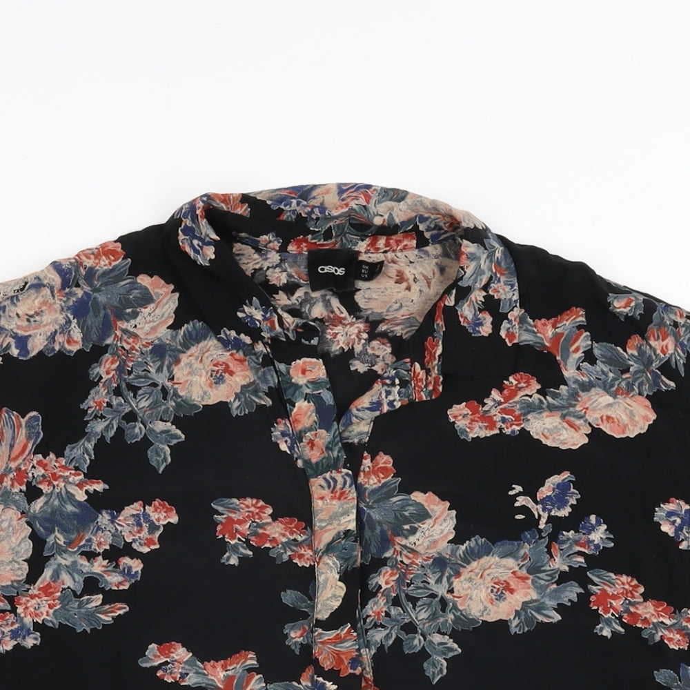ASOS Womens Black Floral Viscose Basic Button-Up Size 6 Collared