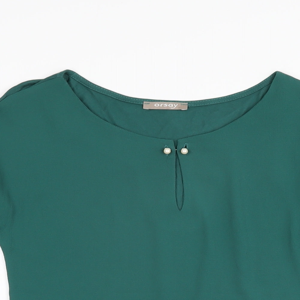 ORSAY Womens Green Viscose Basic T-Shirt Size XS Boat Neck
