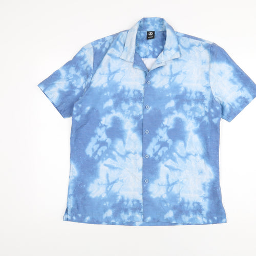 Neff Mens Blue Geometric Polyester Button-Up Size S Collared Button
