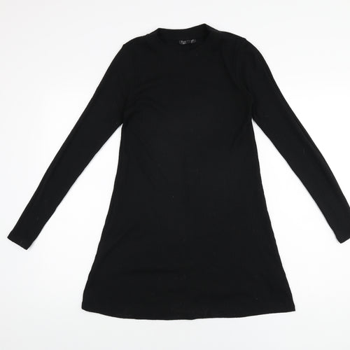 Topshop Womens Black Polyester Shift Size 8 High Neck Pullover