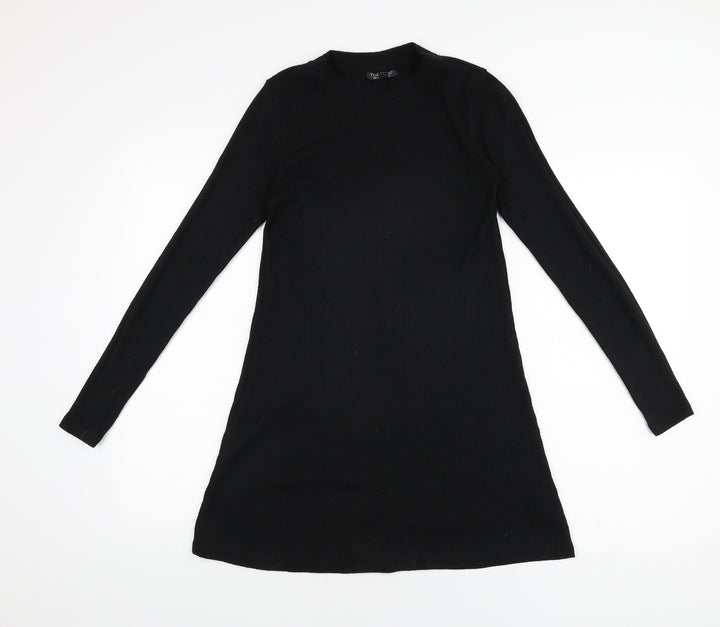 Topshop Womens Black Polyester Shift Size 8 High Neck Pullover