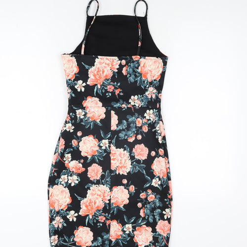 Superdry Womens Black Floral Polyester Bodycon Size XS Square Neck Zip