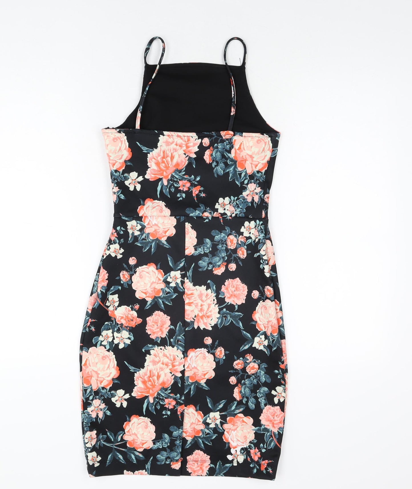 Superdry Womens Black Floral Polyester Bodycon Size XS Square Neck Zip