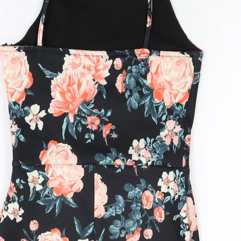 Superdry Womens Black Floral Polyester Bodycon Size XS Square Neck Zip