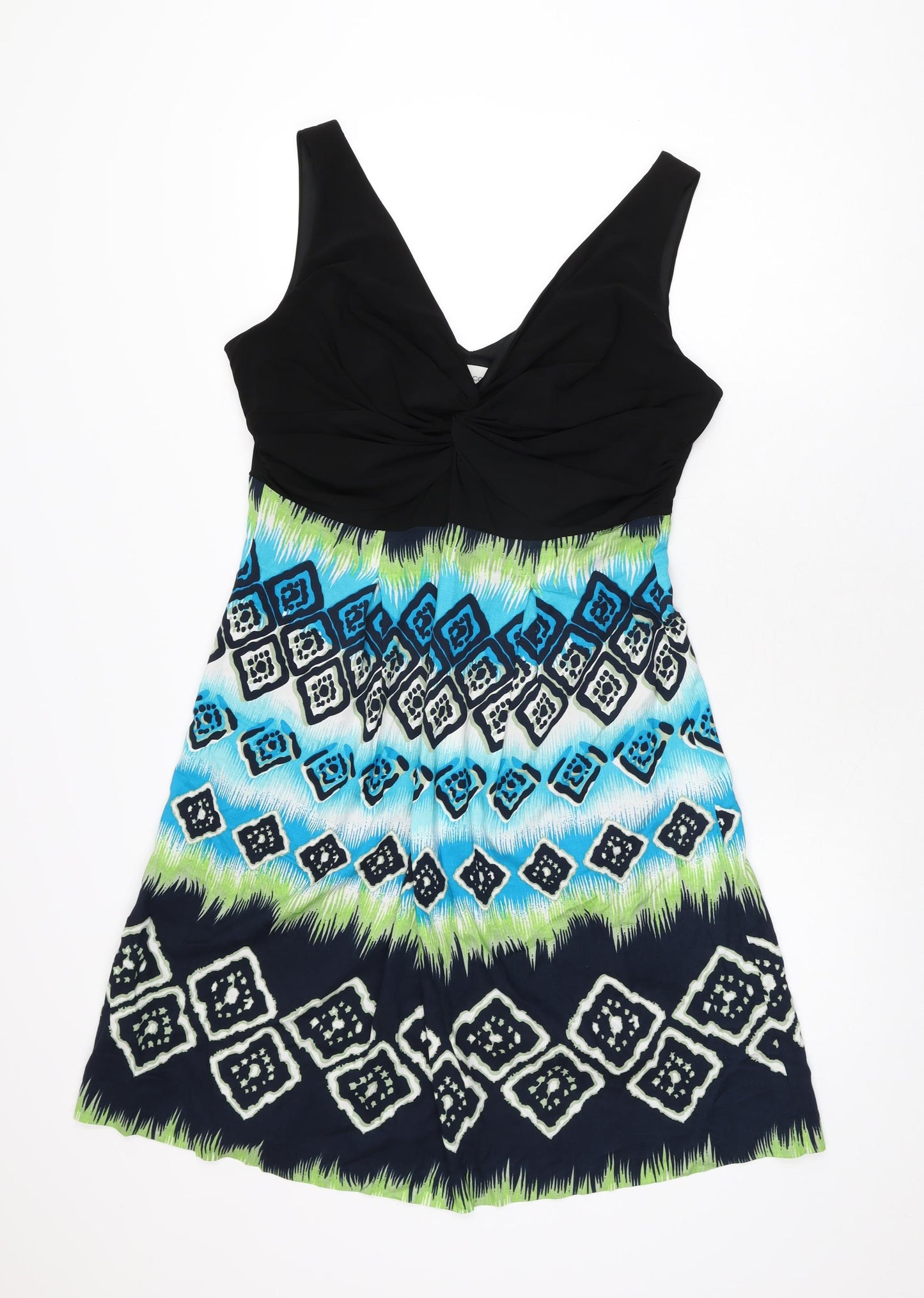 Ronni Nicole Womens Multicoloured Geometric Polyester A-Line Size 14 V-Neck Pullover