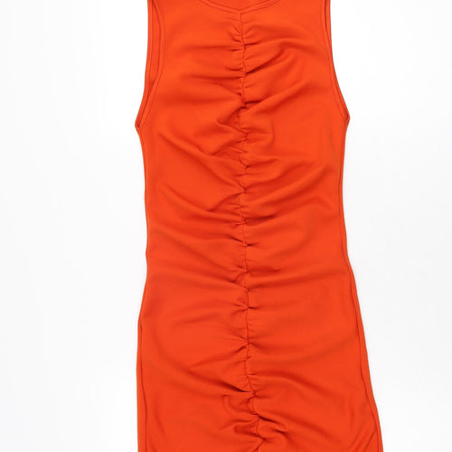 Zara Womens Orange Polyester Bodycon Size M Round Neck Pullover