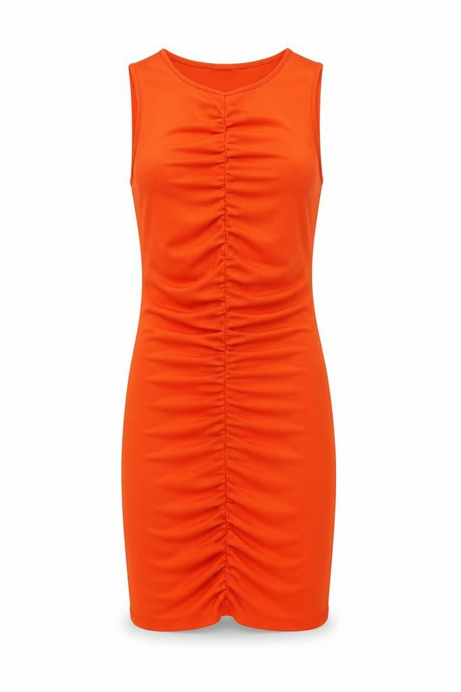 Front view of Zara women’s orange polyester bodycon, size M, round neck pullover