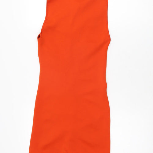 Zara Womens Orange Polyester Bodycon Size M Round Neck Pullover