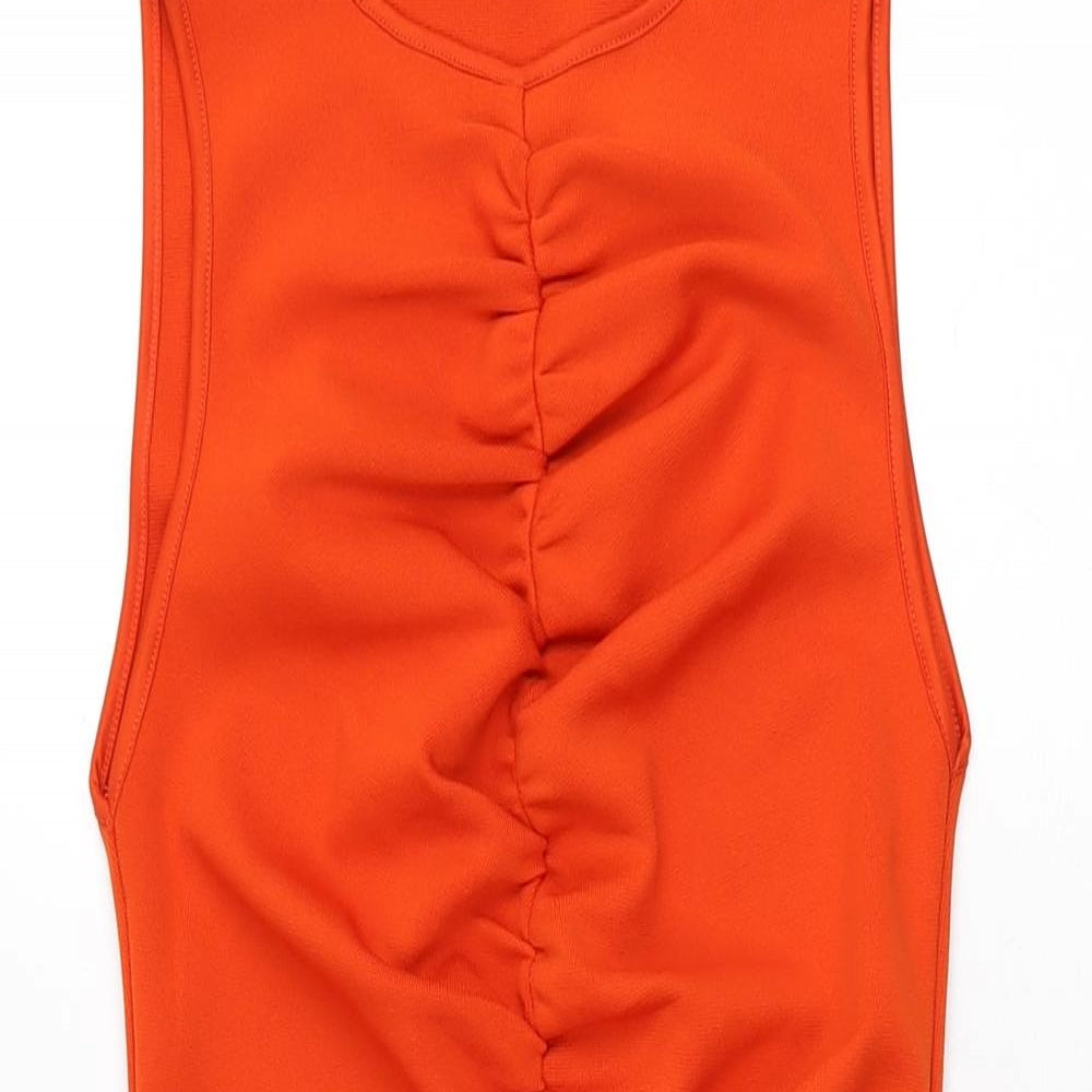 Zara Womens Orange Polyester Bodycon Size M Round Neck Pullover
