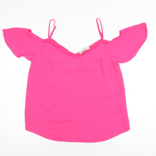 Oasis Womens Pink Polyester Basic Blouse Size 12 V-Neck