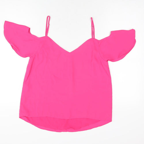 Oasis Womens Pink Polyester Basic Blouse Size 12 V-Neck