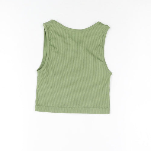 PRETTYLITTLETHING Womens Green Polyester Cropped T-Shirt Size XS Round Neck