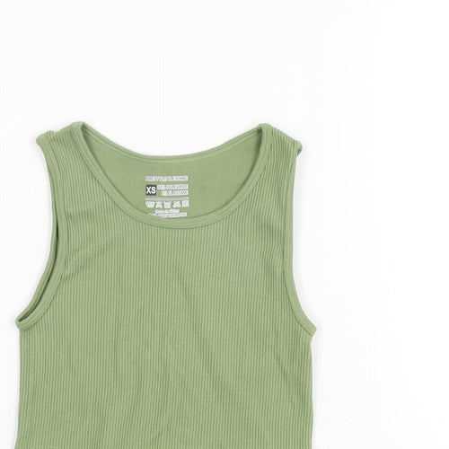 PRETTYLITTLETHING Womens Green Polyester Cropped T-Shirt Size XS Round Neck