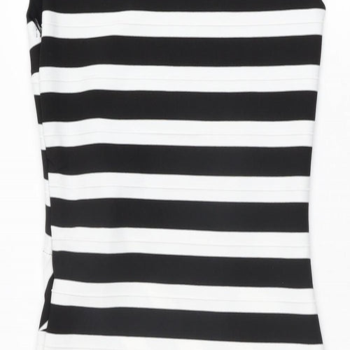Miss Selfridge Womens Black Striped Polyester Bodycon Size 8 Off the Shoulder Zip