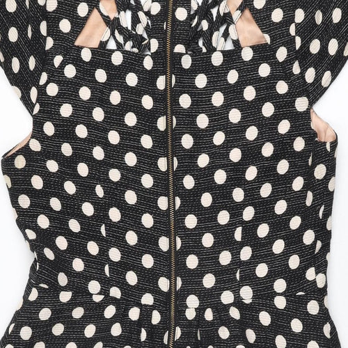Maeve Womens Black Polka Dot Polyester Skater Dress Size 10 Round Neck Zip