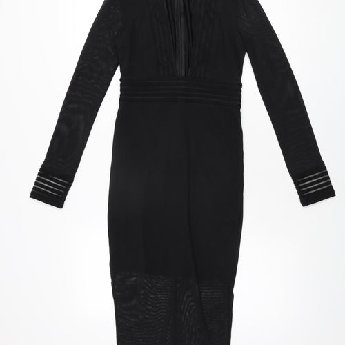 Missguided Womens Black Polyester Bodycon Size 6 V-Neck Zip