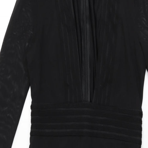 Missguided Womens Black Polyester Bodycon Size 6 V-Neck Zip